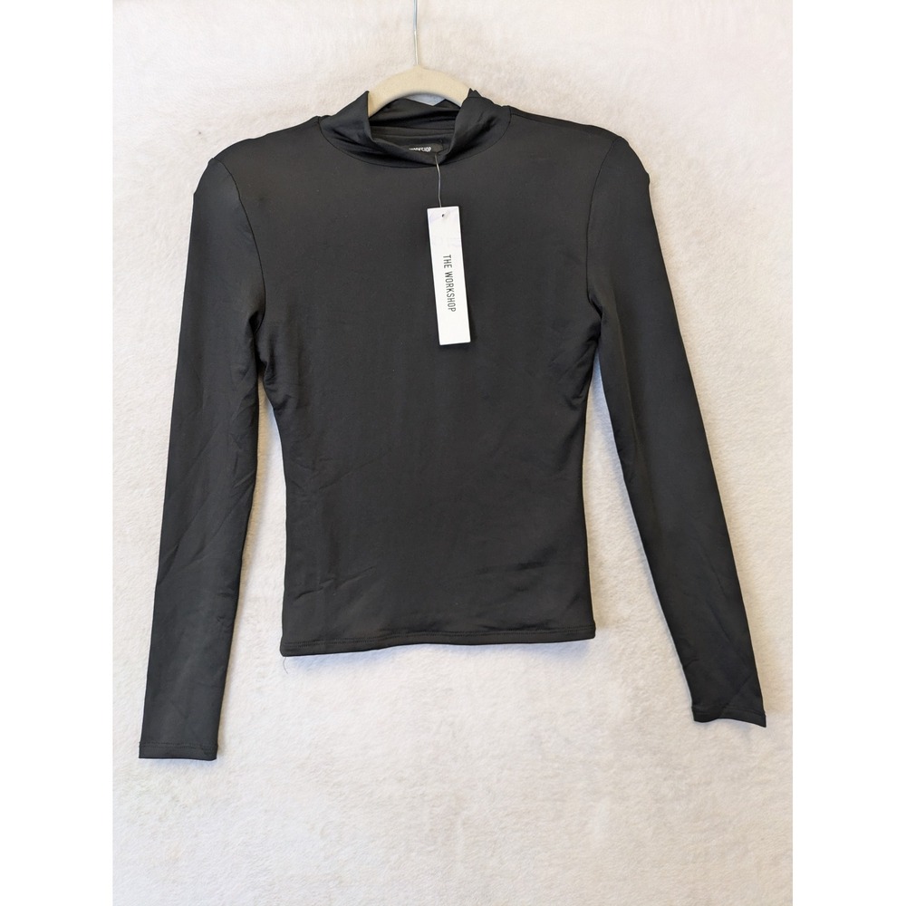 NEW The Workshop Mock Neck Top Women's S Black Long Sleeve Slim Fit